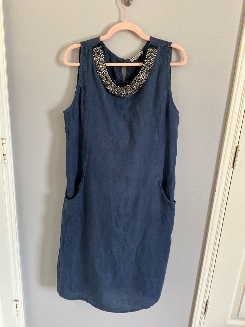 Made in Italy Lungo L’arno Beaded-Trim Navy Sleeveless Midi Dress